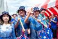 113年新北市客家義民爺文化祭侯友宜市長挑擔進場與現場民眾互動